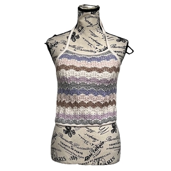 American Eagle Crochet Knit Pastel Striped Halter Top S Boho Crop Top Beach - Picture 1 of 10